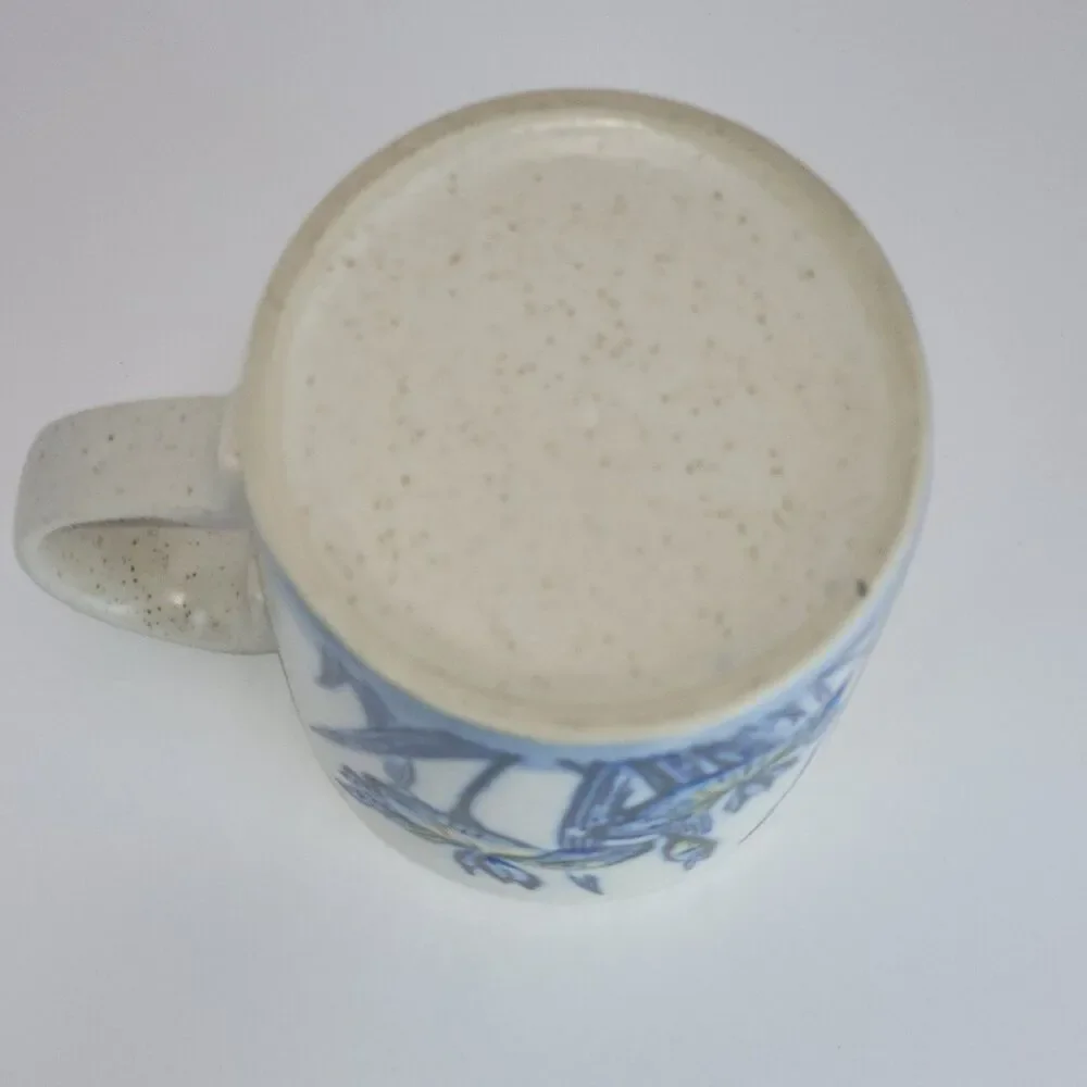 Vintage Otagiri Royal Iris Stoneware Mug Speckled Hand Painted Blue Flower Japan